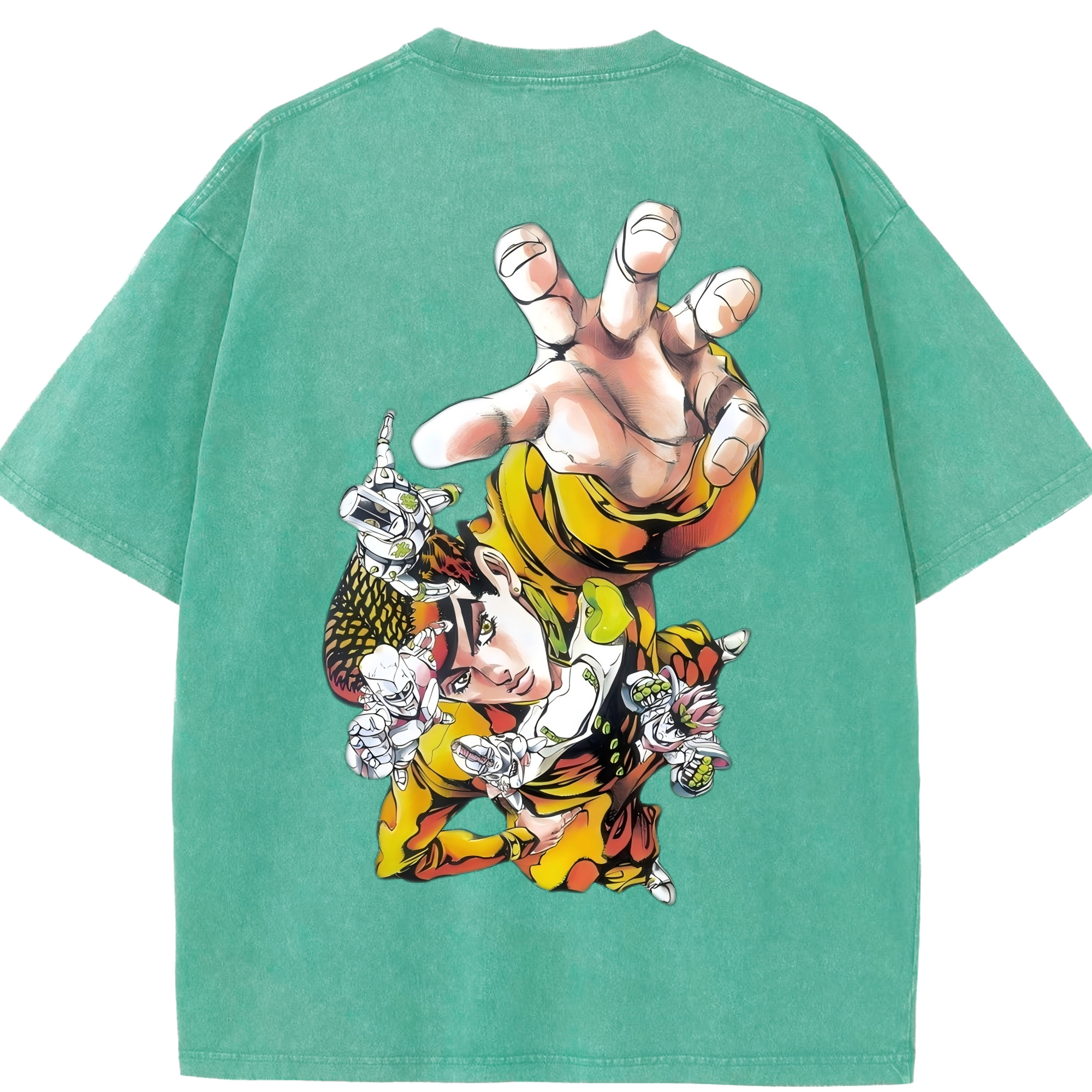 （画像用） ジョジョの奇妙な冒険 ひがしかた じょうすけ JoJo's Bizarre Adventure Higashikata Josuke 綿100% ヴィンテージ風 半袖Tシャツ（背面プリント）